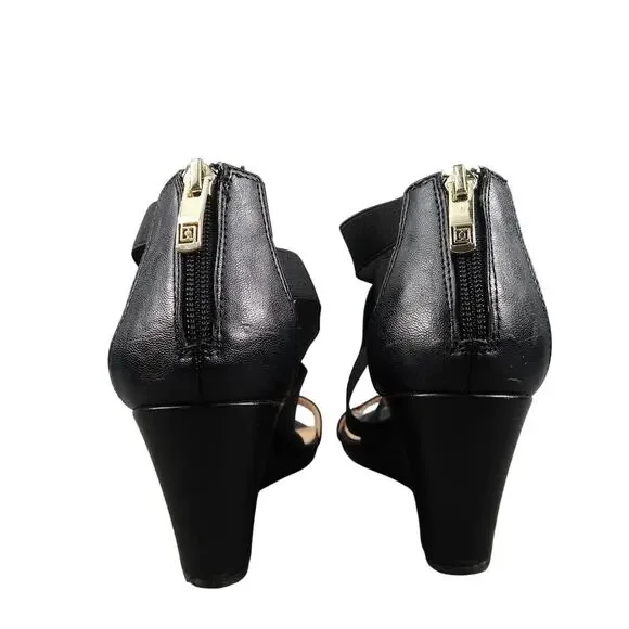 Liz Claiborne Shoes Womens 7 Wedge Sandal Fashion Heel Zip Strappy Black Classic - Picture 5 of 13